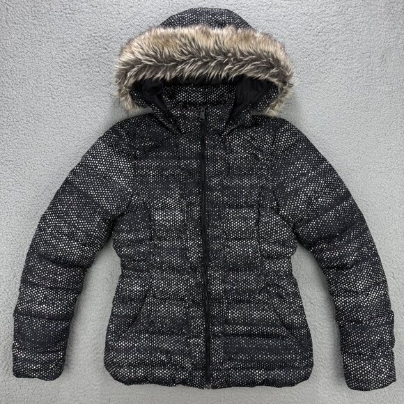 The North Face Jacket Women Small Black Polka Dot Gotham Down Puffer Coat Hooded - Picture 1 of 11